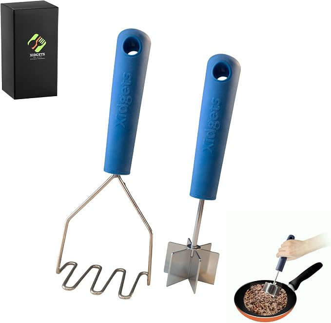 2pc Gift Set | Large Stainless Steel Meat Chopper & Potato Masher | DW Safe