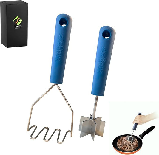 2pc Gift Set | Large Stainless Steel Meat Chopper & Potato Masher | DW Safe