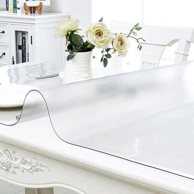 NECAUX Custom 60 x 103 Inch Frosted Table Cover Protector, 1.5mm Thick Wood Grain Transparent Table Pad Non-Slip Tablecloth Plastic Protective Pad for Dining Room Table Conference Table Meeting Table