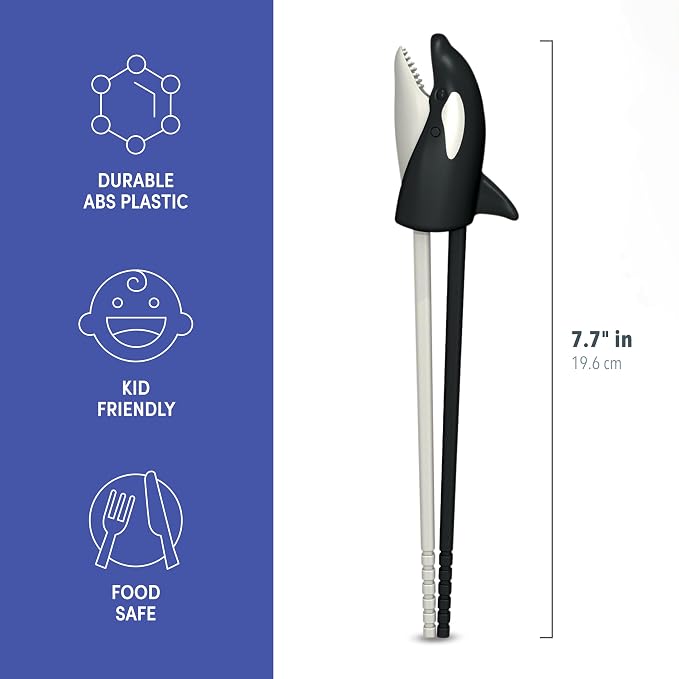 Genuine Fred MUNCHTIME Chopsticks, Orca Whale, Killer Whale, Picky Eater Solutions, Beginner Kids Reusable Chopsticks, Animated, Interactive Design, Fun Gift for Kids
