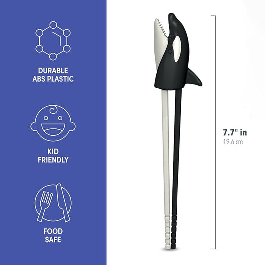 Genuine Fred MUNCHTIME Chopsticks, Orca Whale, Killer Whale, Picky Eater Solutions, Beginner Kids Reusable Chopsticks, Animated, Interactive Design, Fun Gift for Kids