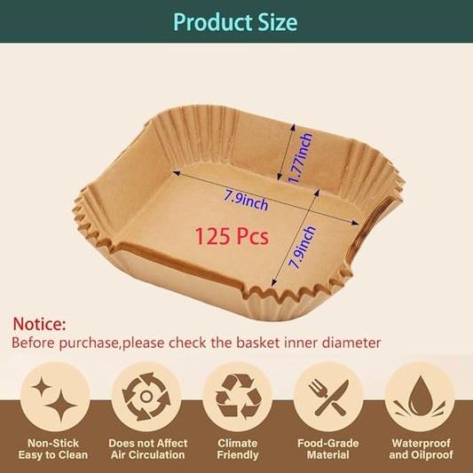 parchment paper for air fryer, 7.9inch square air fryer liners disposable,125PCS Non-stick parchment paper sheets for 5-8QT airfryer liners, Baking, Roasting Microwave