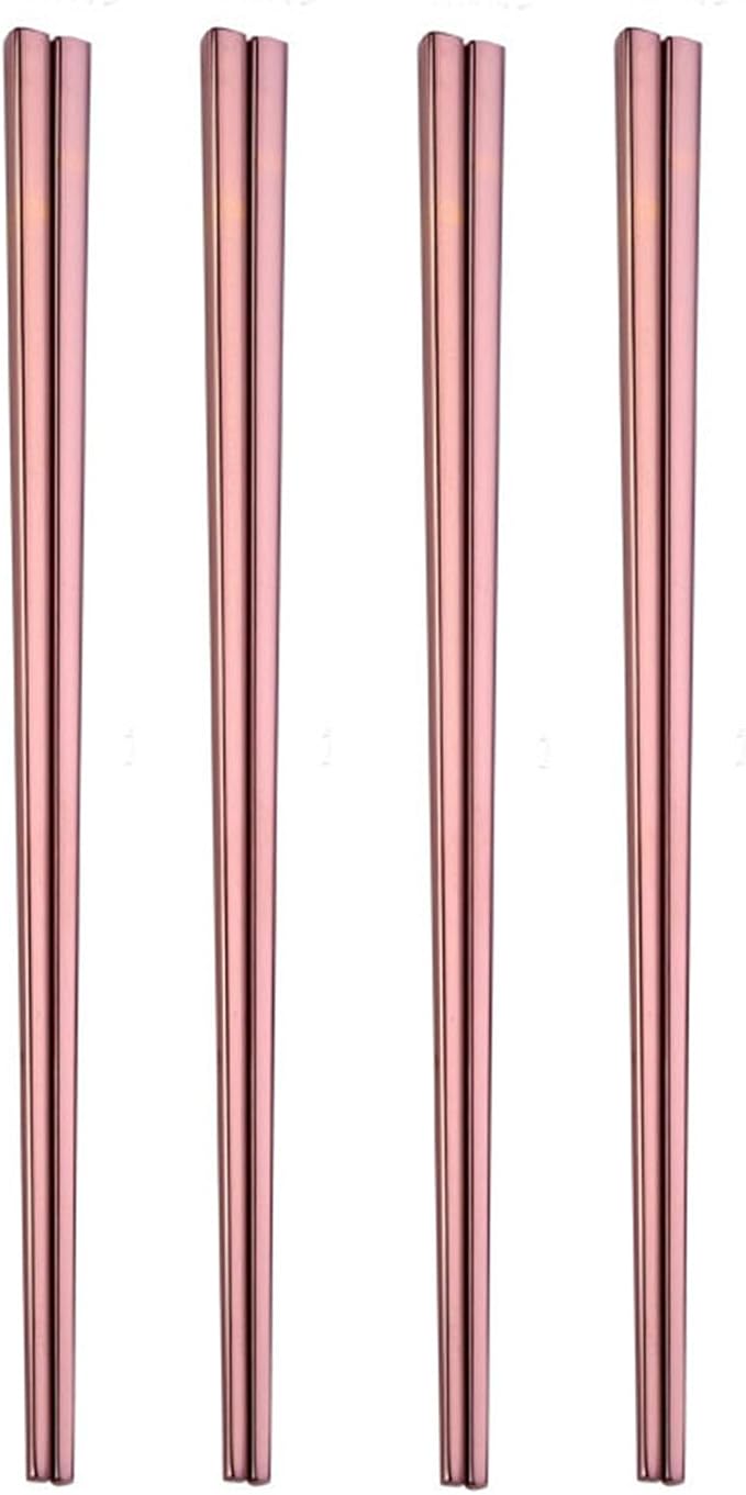 Stainless Steel Chopsticks,Reusable ,Dishwasher Safe , Easy to Use（4 PCS,Rose gold）