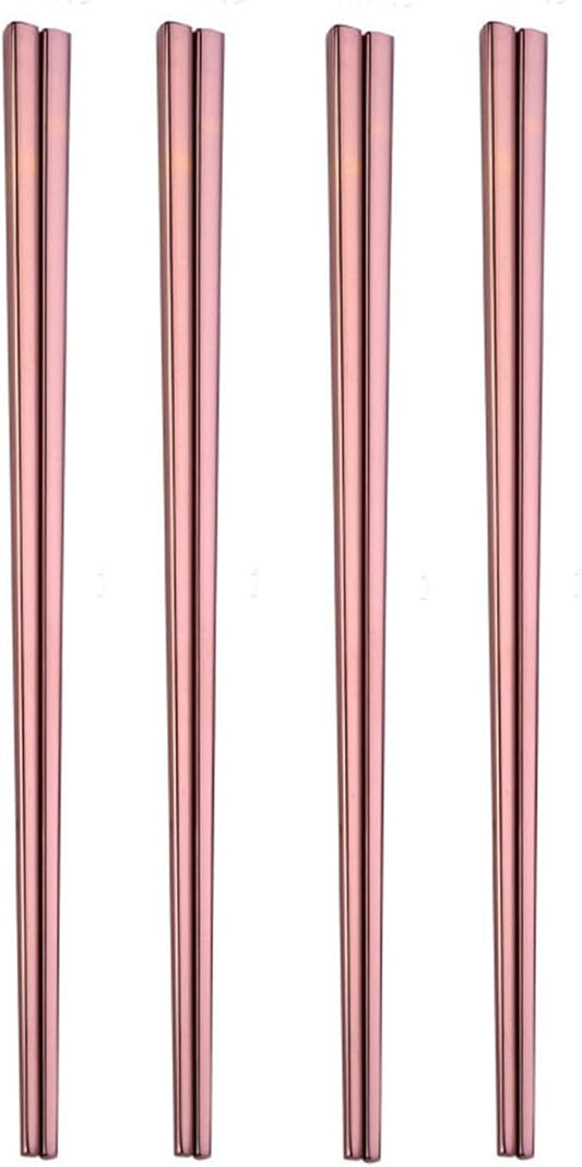 Stainless Steel Chopsticks,Reusable ,Dishwasher Safe , Easy to Use（4 PCS,Rose gold）