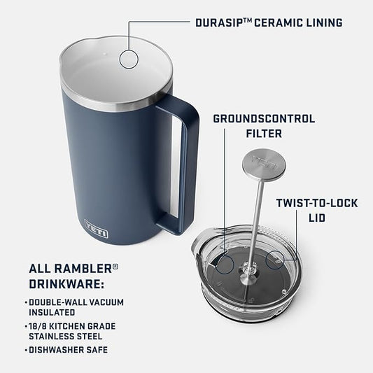 YETI Rambler 64 oz. French Press Coffee Maker, Navy
