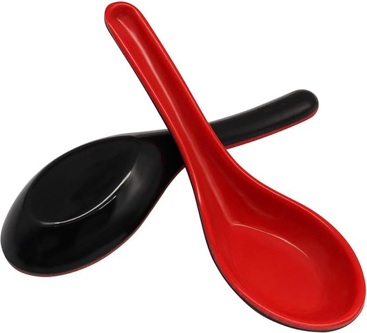 2 Pcs Soup Spoons, Asian Soup Spoons, Black and Red | Chinese Japanese Dishes, Miso Ramen Dumpling Pho, Rice Noodle & Soba Soup, Home Kitchen Use