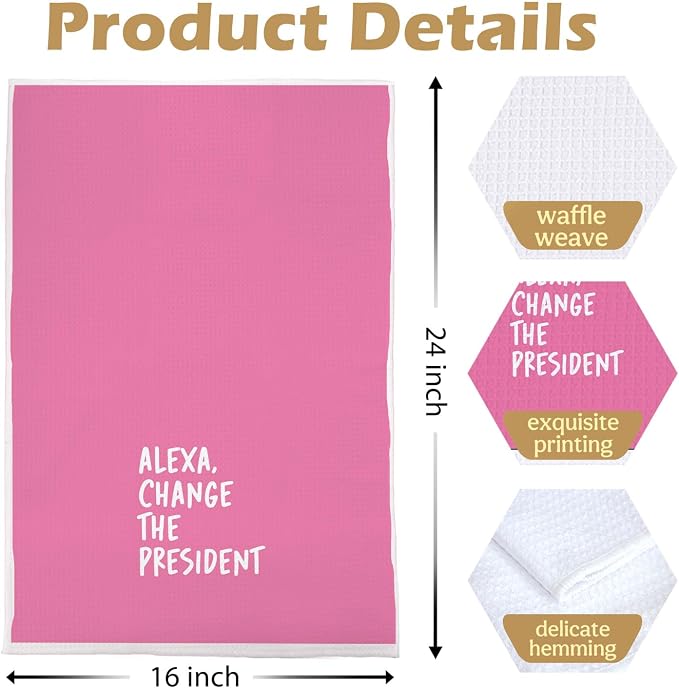Pink Funny Political Kitchen Towels 16x24 Inch, Funny Hand Towels for Bathroom Decor, Change The President Dish Towel Drying Cloth for Kitchen