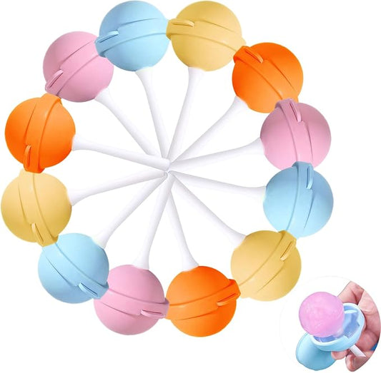 12 Pack Silicone Lollipop Popsicle Molds, BPA Free Reusable Ice Cream Molds with Sticks, DIY Homemade Freezer Treat Maker (Pink/Yellow/Orange/Blue)