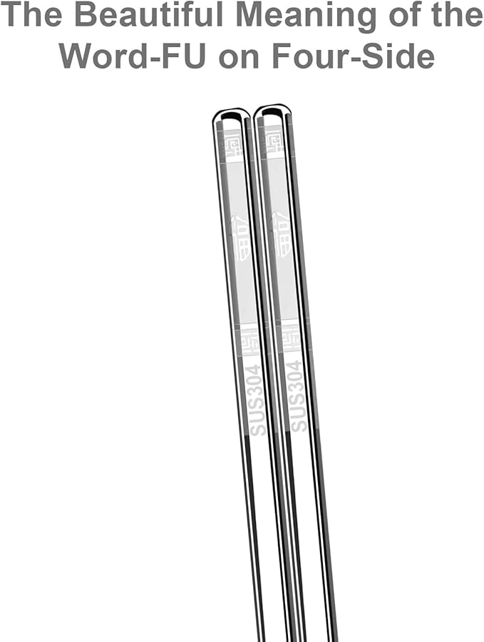 Premium Stainless Steel Metal Chopsticks, Reusable Silver Chopsticks Dishwasher Safe, Square Lightweight Non-Slip Chop Sticks Easy to Use for Home Kitchen Hotel Restaurant (Stainless steel, 8.7)