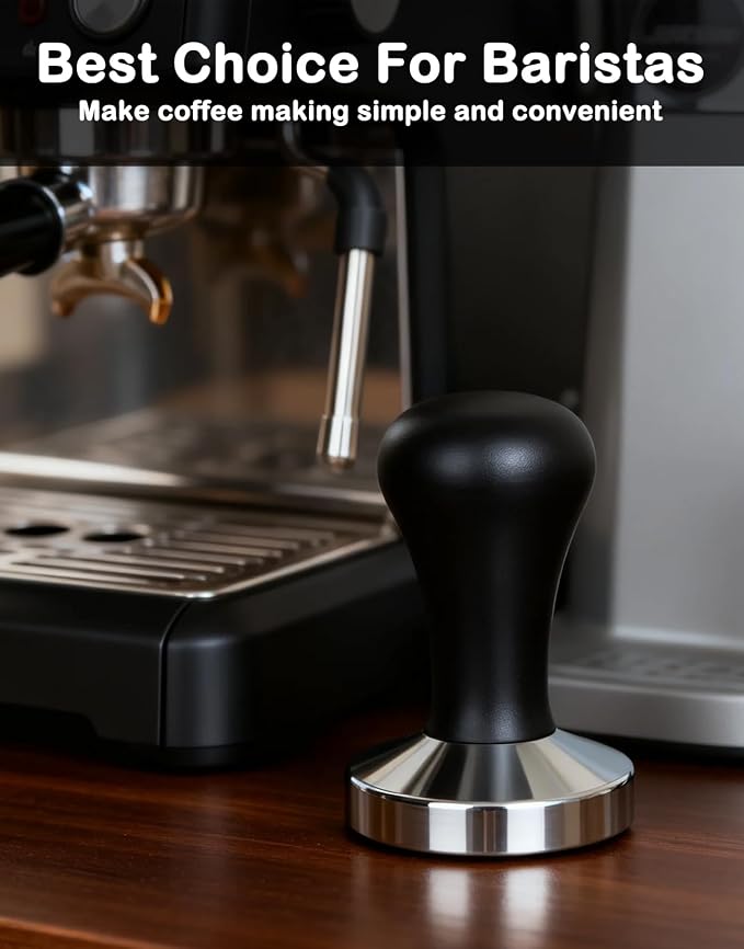 51mm Espresso Tamper, Espresso Machine Accessories, Espresso Tamper with Wood Handle, Durable Metal Tamper, Medium Weight, Home & Café Use Coffee Tamper