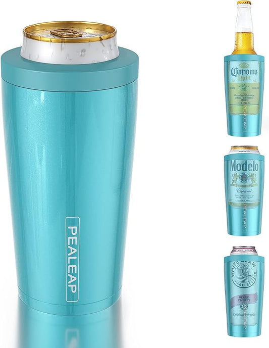 Pealeap 4-in-1 Insulated Slim Can Cooler for All 12oz Cans & Beer Bottles | Double-walled Stainless Steel Vacuum Can Cozy | Keep 8Hrs Cold | Universal Fits 12oz Drinks | No Sweat | Cup Holder Friendly