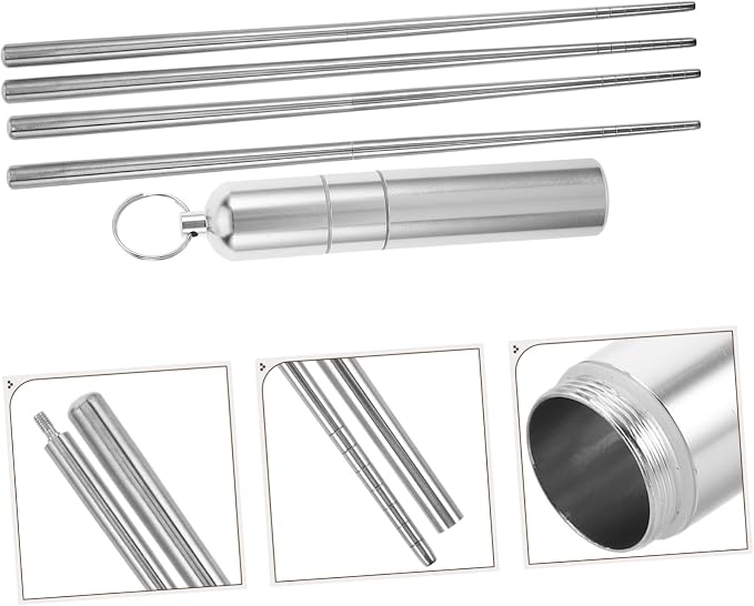 SHOWERORO Foldable Chopsticks with Case 2 Pairs Stainless Steel Portable Utensils Reusable Metal Chopsticks Set for Travel Camping Hiking Business Trips Compact Storage Tube