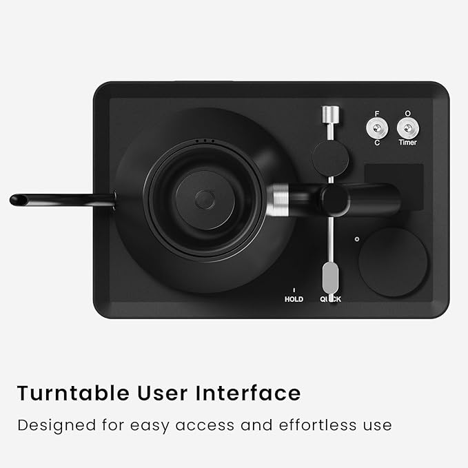 Lafeeca DJ Electric Gooseneck Kettle - Pour Over Coffee & Tea - Turntable Design - Water Boiler - Quick Heating & Temperature Control - Black