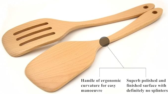 Bamber Wooden Wok Spatula Set Wood Turner for Non Stick Cookware, Pack of 2
