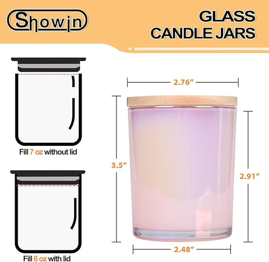 Thick Candle Jars for Making Candles 16 Pcs, 7 OZ Empty Jars with Wood Lids for Candle Making, Sample Container, Glitter Pink