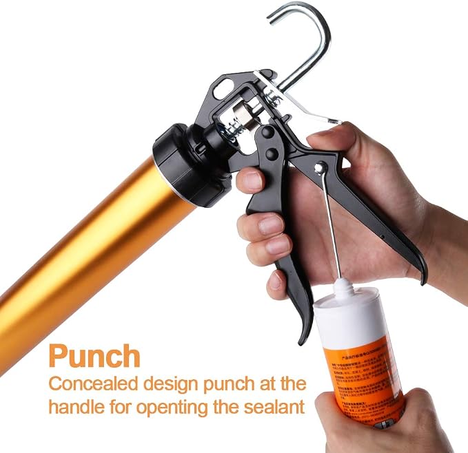 Sealant Sausage Caulking Gun Aluminium-600ml/20oz - 12:1 Thrust Ratio (Gold)