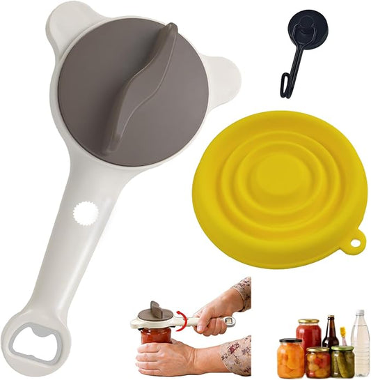 4-in-1 Jar Opener for Weak Hands, Seniors with Arthritis (Beige) | Multi-Purpose Lid Opener, Includes Magnetic Hook & Rubber Gripper, for Jars, Bottles and Beer Caps, Simple Twist-off