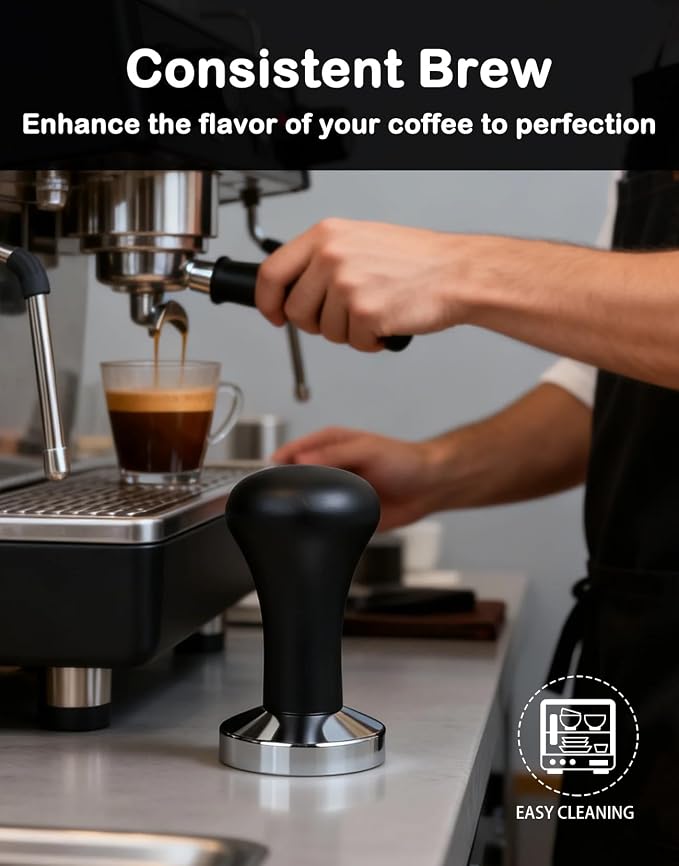 51mm Espresso Tamper, Espresso Machine Accessories, Espresso Tamper with Wood Handle, Durable Metal Tamper, Medium Weight, Home & Café Use Coffee Tamper