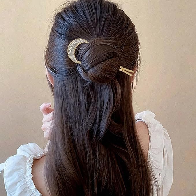 Lawie 10 Pack Cute Flower Butterfly U Shaped Gold Metal Hair Fork Pins Curved Chopsticks for Hair Sticks with Dangles French Hair Pins Bun Holder Decorative Hair Accessories for Women Girls (Gold A)