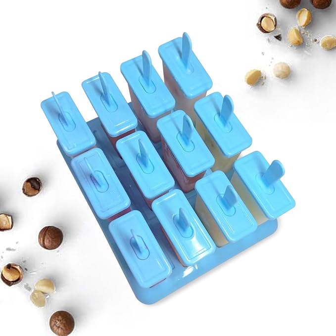 12 Cavities Popsicles Molds, BPA-Free Popsicle Molds with Built-in Popsicle Stick, DIY Popsicle Molds with Cleaning Brush and Funnel