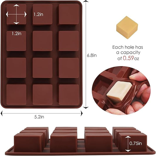 Wax Melts Molds Silicone, 3 Pcs 12-Cavities Square Silicone Mold for Scented Wax Melts, Chocolate Truffles, Candy, Jelly, Ice Cube Tray