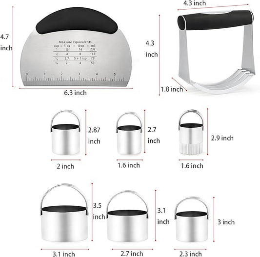 Stainless Steel Biscuit Cutter Set Pastry Scraper and Dough Blender Sturdy & Long-Lasting with Ergonomic Rubber Grip Professional Baking Dough Tools, Gift Package 4 Pcs/Set