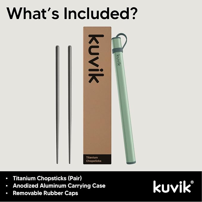 Kuvik Titanium Chopsticks with Mint Green Carrying Case