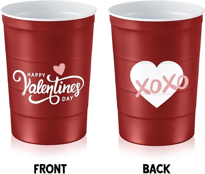 Steel Chill Cups 16 oz. Reusable Party Cups, Valentine's Day, 12 Count | Made in USA from Steel these durable cups chill fast & keep your drink cold for longer, 100% recyclable for sustainablity