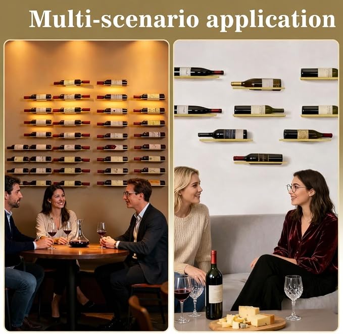 6-Shelf Metal Wall Mounted Wine Rack - Hanging Wine Bottle Holder Organizer for Kitchen, Bar, Home Storage - 6PCS Iron Wine Bottle Display Stand (6PCS-Black)