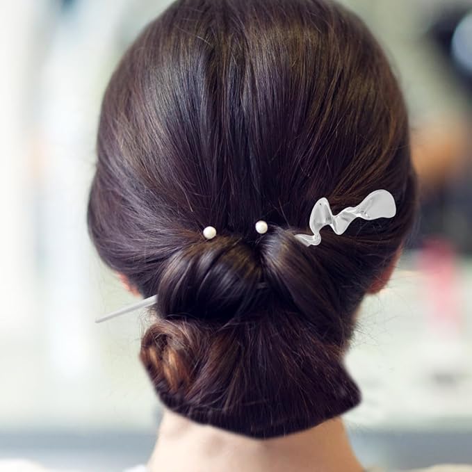 Lurrose Silver Hair Chopsticks: 2pcs Metal Hair Sticks Chinese Hanfu Hairpins for Women Girls
