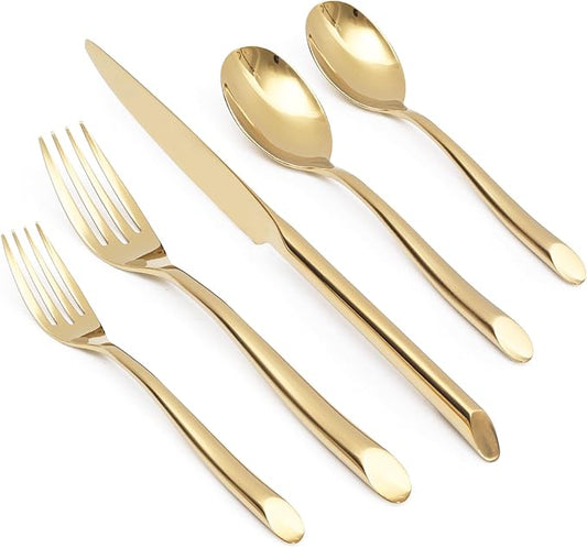 Gold 20-Piece Silverware Set with Handle, Stainless Steel Flatware Set, Cutlery Set Mirror Polished, Dishwasher Safe, Service for 4