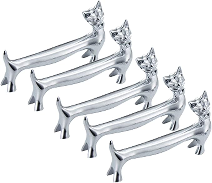 ChezMax Pack of 5 Zinc Alloy Chopsticks Spoon Forks Knives Tableware Rest Set, Silver Bow Tie Cat