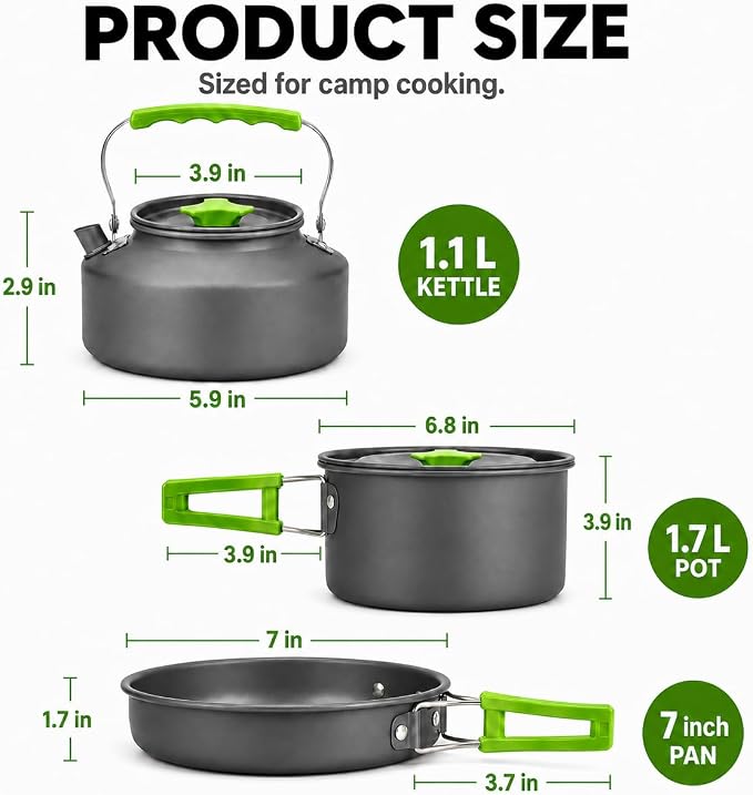 MalloMe Camping Cookware Mess Kit for Backpacking Gear – Camping Cooking Set - Camping Pots and Pans Set - Backpacking Stove/Portable Stove Compatible - Camp Kitchen Equipment Accessories Pot