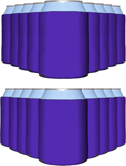 PartyPrints 100 Pack Purple Blank Can Cooler Sleeves, Customizable Bulk Insulated Foam for Beer, Collapsible Plain Drink Holder, Cold Soda Insulator, 12oz Regular, 16oz Tall Cans