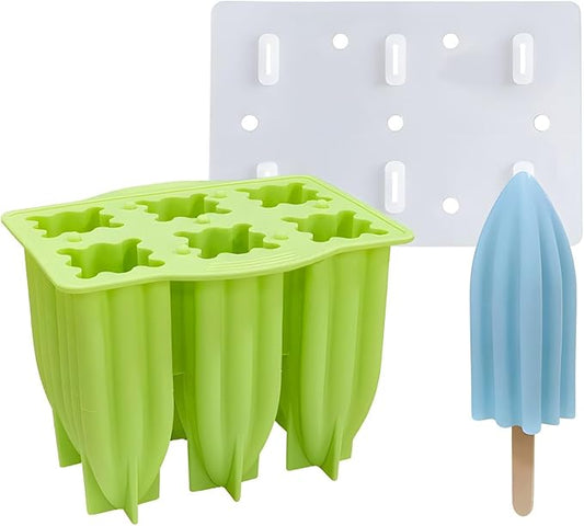 Generic Silicone Popsicle Mould With Lid,Popsicle Molds 6 Pieces Ice Pop Molds BPA Free Popsicle Mold Reusable Easy Release Ice Pop Make Homemade children DIY ice cream food grade Mold (awl-green)