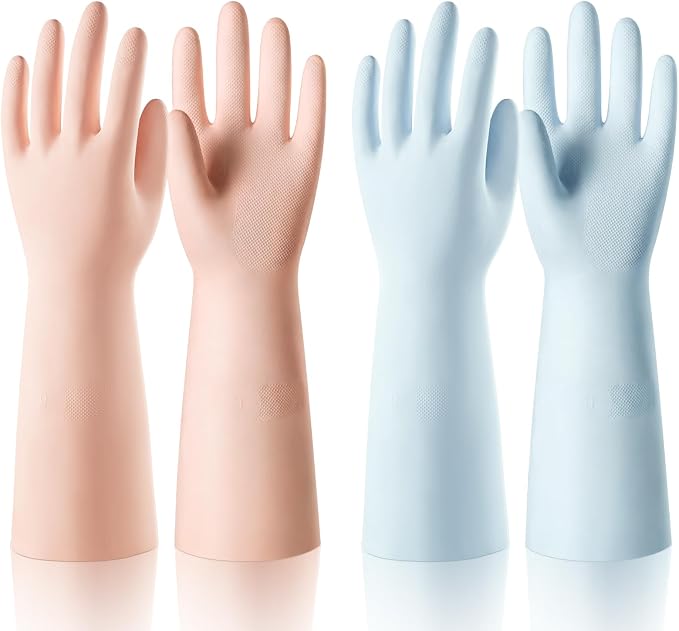 ThxToms 2 Pair Nitrile Dishwashing Cleaning Gloves,with Cotton Flocked Liner,Skin-Friendly & Anti-Slip Design,Y&P