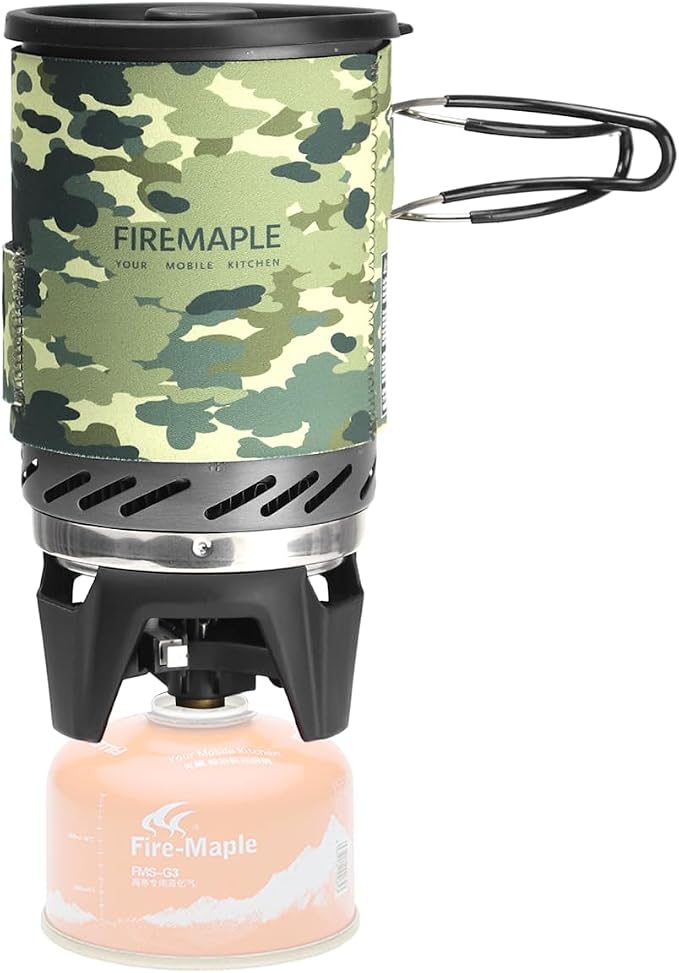 Fire-Maple Fixed Star 1 Backpacking and Camping Stove System, Camo 18oz | 30% Faster Boil with HX Base, Piezo Ignition, Compact & Durable, All-in-One Pot, Compatible with Most Canisters, Portable