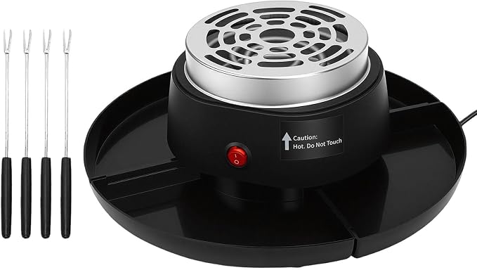2 in 1 Electric Smores Maker Fondue Pot, Indoor Tabletop Marshmallow Roaster with 4 Roasting Forks 4 Detachable Trays, Enjoy Golden Toasted Marshmallows Anytime Without (US Plug 110V)
