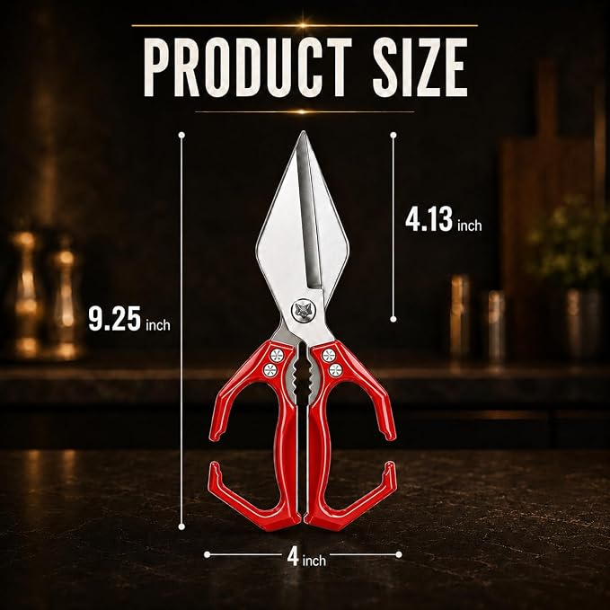 Multifunctional Heavy Duty Poultry Shears, Japanese High-Carbon Steel Kitchen Shears, Kitchen Scissors for Food,Stainless Steel Meat Scissors for Cutting Chicken, Turkey, Meat and Food Prep (Red)