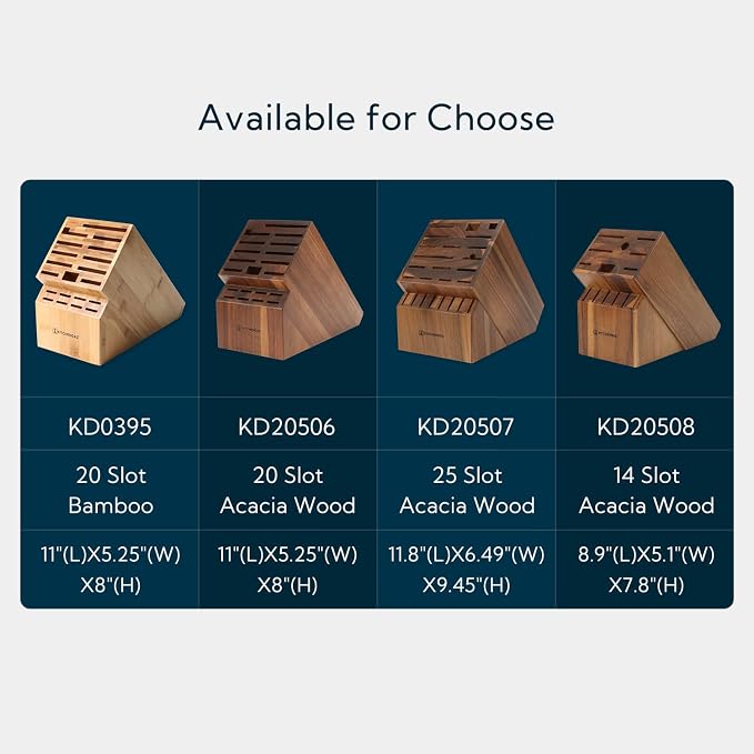 KITCHENDAO 14 Slot Acacia Wood Knife Block without Knives, Universal Knife Holder for Kitchen, Holding Multiple Types of Knives, Countertop Butcher Block Knife Stand for Easy Kitchen Storage