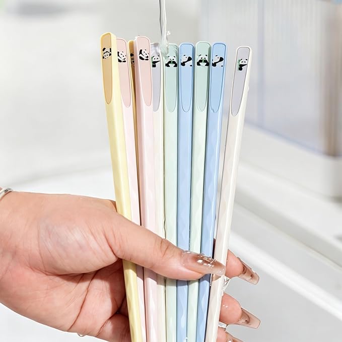 Cute Panda Fiberglass Chopsticks – Dishwasher Safe & Heat-Resistant, Non-Slip Matte Finish, 9.57” (24.3cm) Lightweight Reusable Chop Sticks, 5 Pairs