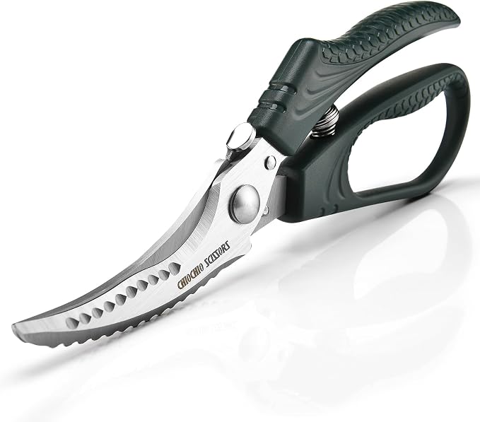 Poultry Shears，Heavy Duty Kitchen Shears with Anti-Slip Handle & Safety Lock，for Meat, Chicken, Bone, Turkey, Fish，Spring-Loaded, Dishwasher Safe