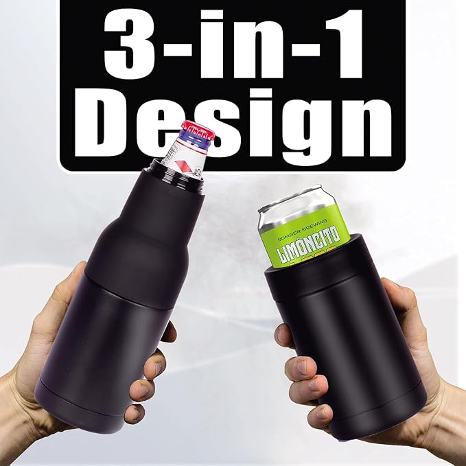 Stepstall 14 oz. Beer Bottle and Can Cooler with Beer Opener,3 in 1 Can Cooler, Slim Can Beer Bottle Insulators Holder, Double Walled Stainless Steel Insulated Can Cooler for Beer,Soda
