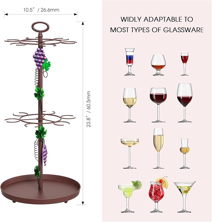 Metal Tabletop Wine Rack with Hanging 12 Glasses Hooks Countertop Holder | Champagne Bottle & Wine Glass Holder Stand, Tabletop Stemware Storage Rack for Kitchen, Dining Table,Bar Farmohuse Decor