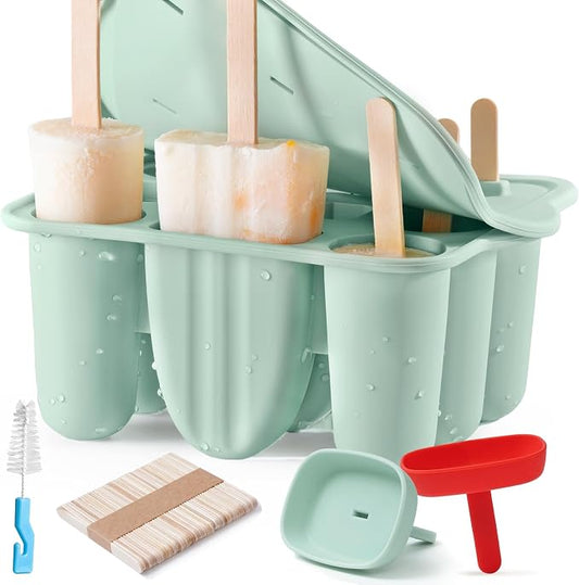 9-Cavity Popsicle Molds for Kids, Homemade BPA-Free Silicone Popsicle Maker Mold Set Easy Release Popsicles Molds with Sticks DIY Ice Pop Mold for Kids (Green)