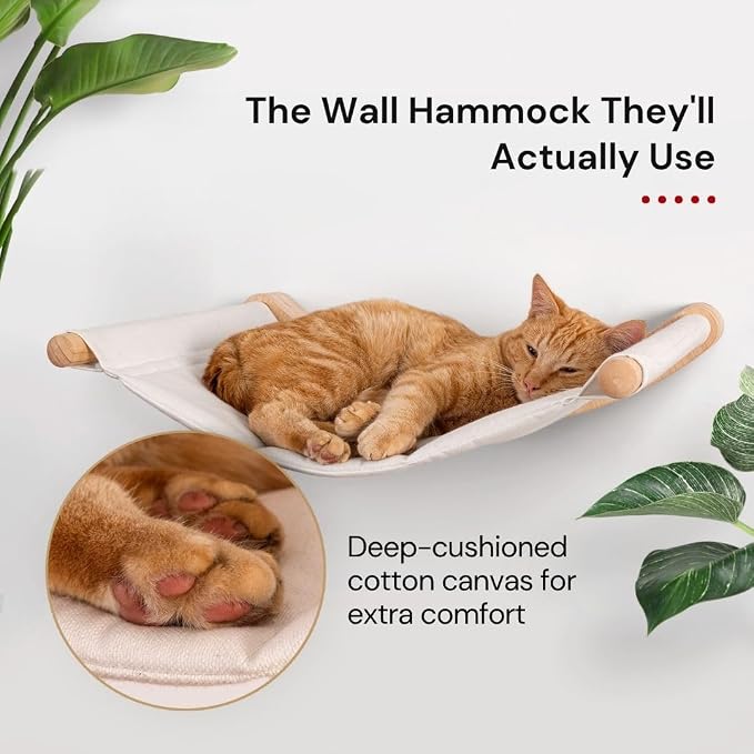 7 Ruby Road Alto Cat Wall Hammock Set — Wall Mounted Cat Shelves & Furniture with Climbing Steps for Large Cats, Holds 35 lbs, Indoor Climbing & Lounging, Replaceable Cushion