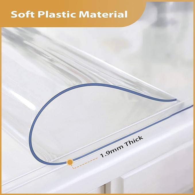 Clear Table Protector 40 x 80 Inch, 1.9mm Thick Waterproof PVC Plastic Table Cover, Durable Table Pad for Dining Room, Kitchen, Writing Desk, and Coffee Tables