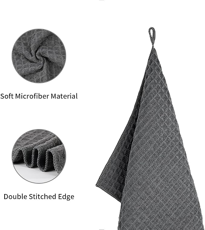 watchget Barista Micro Cloth 6 Pack, Microfiber Barista Cleaning Towels Microfiber Waffle Weave Kitchen Dish Cloth Coffee Bar Towel Coffee Machine Cleaning Cloth, Dark Grey(12"x12")