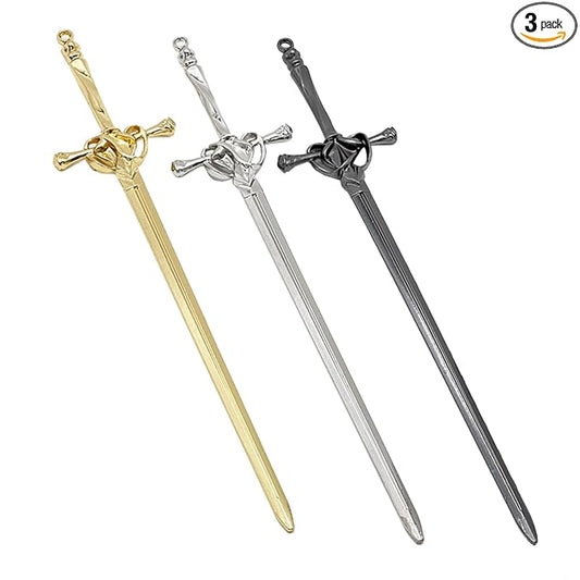 3 Pieces Hair Sticks for Buns Metal Hair Chopsticks for Women Long Hair Sliver Gold Black Chinese Style Hair Stick Pins Accessories