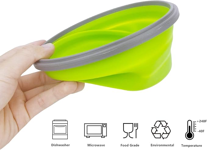 CCyanzi 1200ml Collapsible Camping Bowl Silicone Food Storage Container with Lid and Foldable Stainless Steel Fork Spoon, for Picnic, Travel, Camping, RV, Fridge and Microwave Bowls